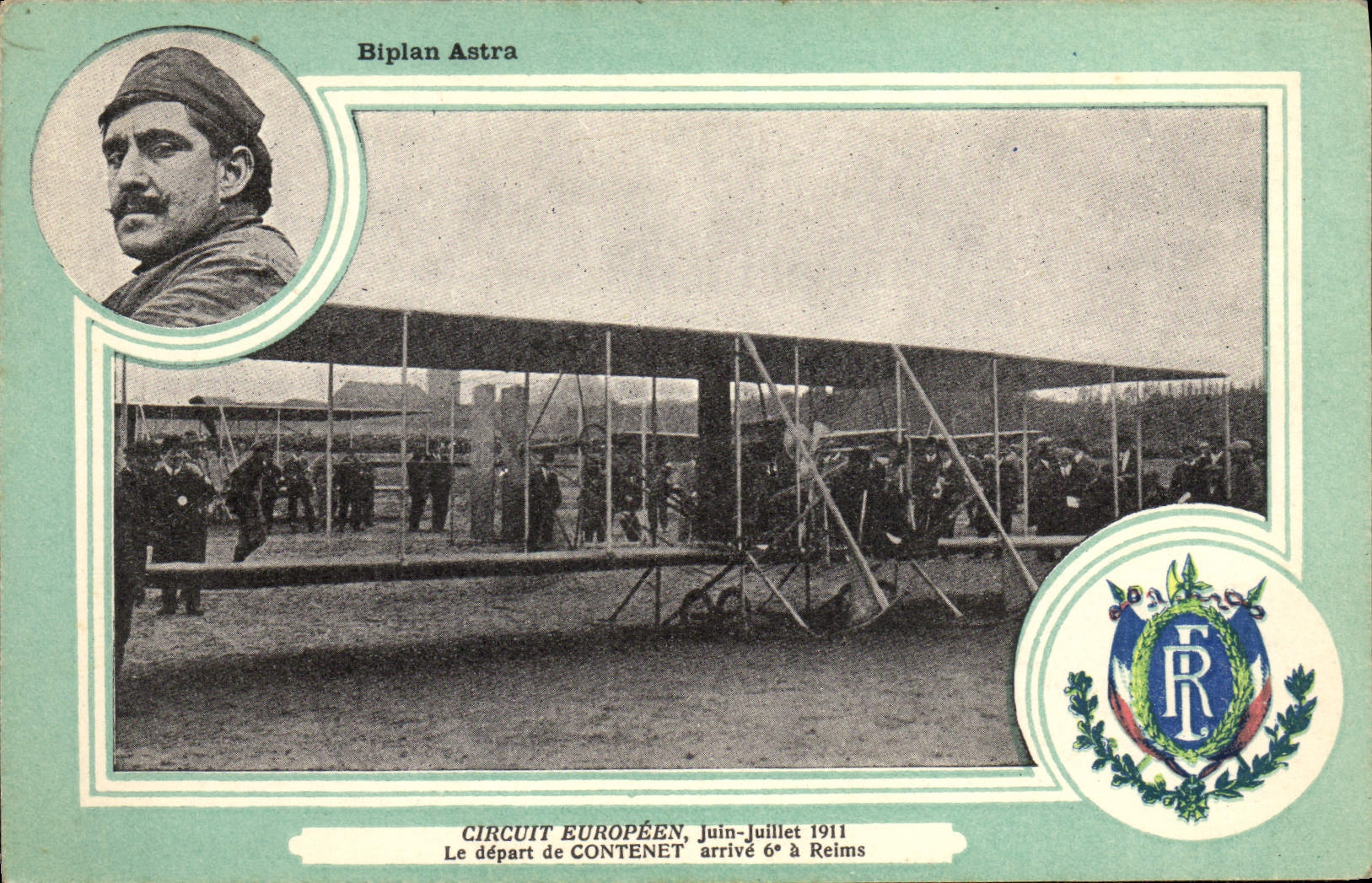 CPA Avion Aviation Biplan Astra Circuit europeen Juin Juillet 1911 le depart de Contenet arrivee 6eme a Reims