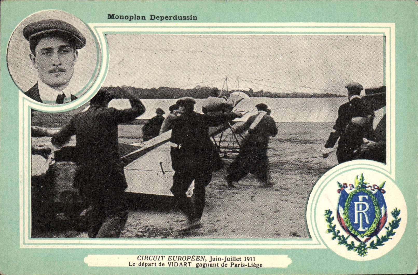 CPA Avion Aviation Monoplan Deperdussin Circuit europeen Juin Juillet 1911 Depart de Vidart Paris Liege 
