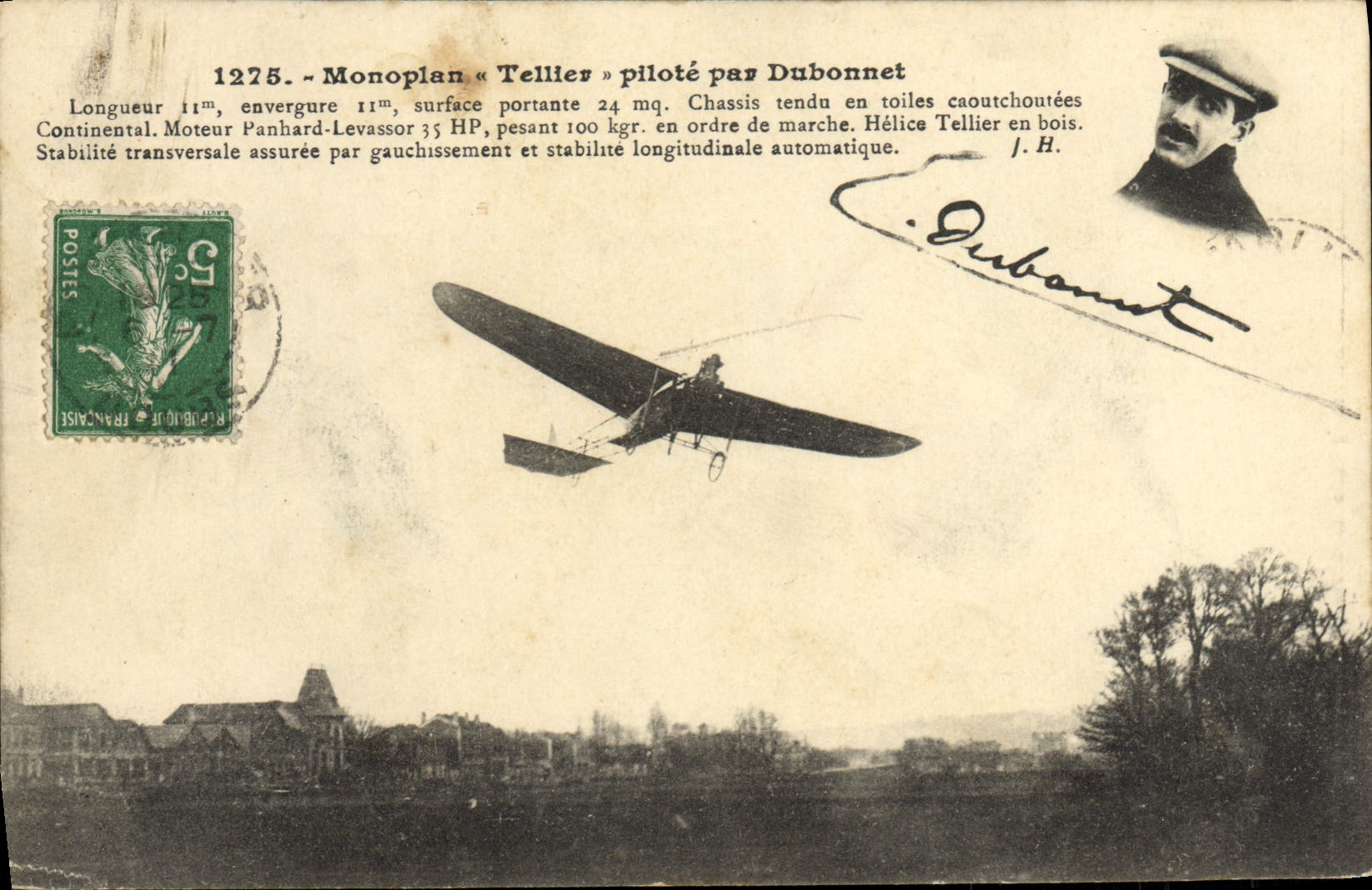 CPA Avion Aviation Monoplan Tellier pilote par Dubonnet