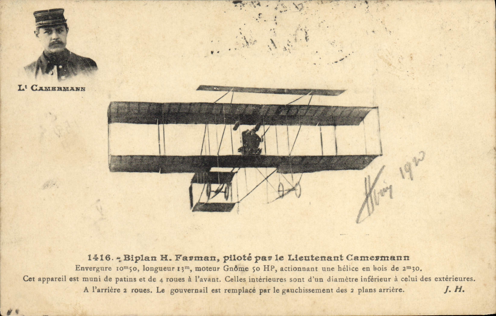 CPA Avion Aviation Biplan H Farman pilote par lieutenant Camermann