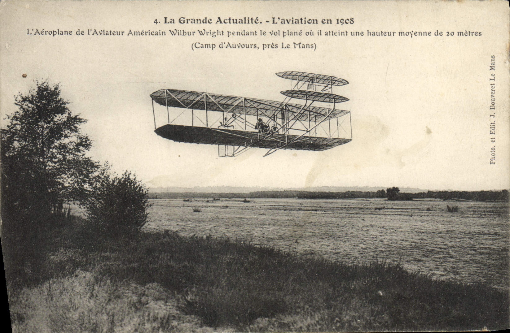 CPA Avion Aviation Aeroplane de l'aviateur Wilbur Wright pendant le vol plane Camp d'Auvours pres le Mans