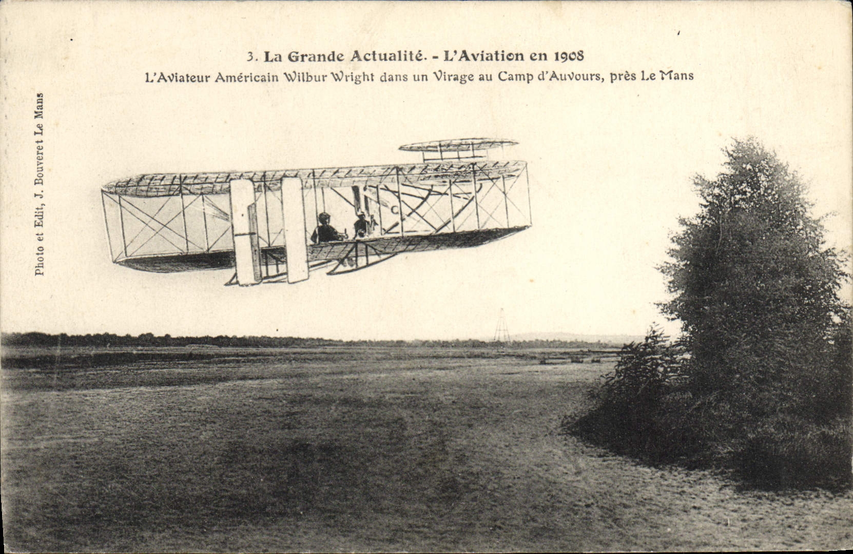 CPA Avion Aviation Aeroplane Aviateur Wilbur Wright dans un virage au camp d'Auvours pres le Mans