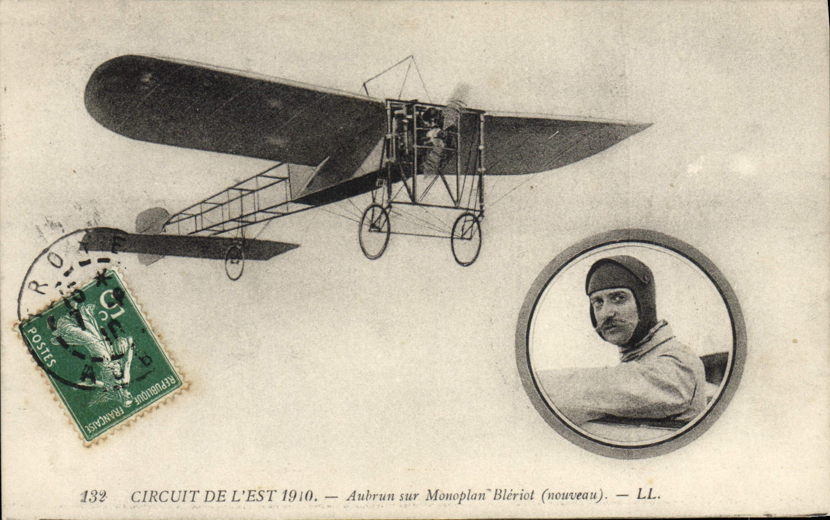 CPA Avion Aviation Circuit de l'Est 1910 Aubrun sur monoplan Bleriot