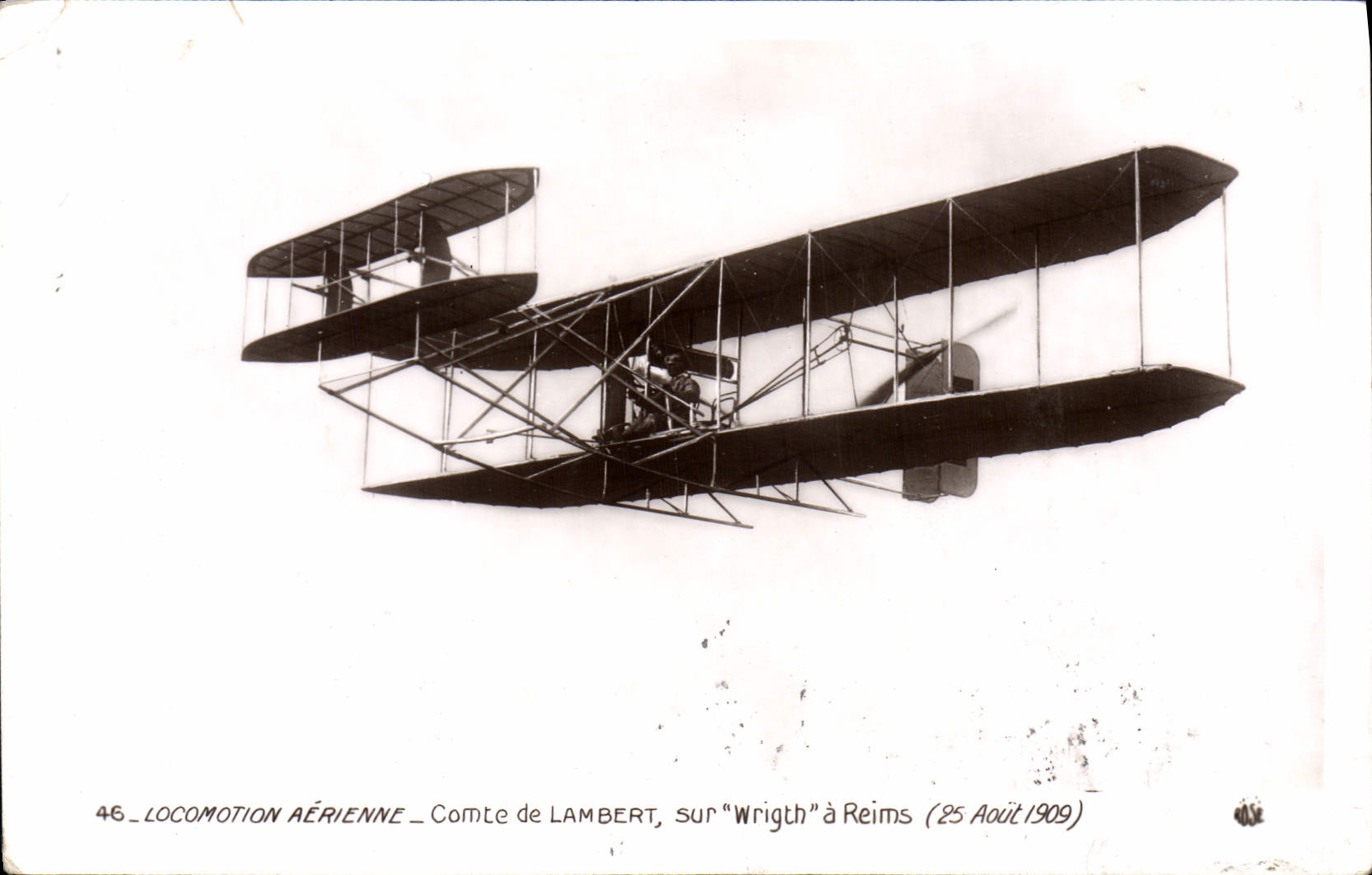 CPA Avion Aviation Comte de Lambert sur Wright a Reims 25 aout 1909