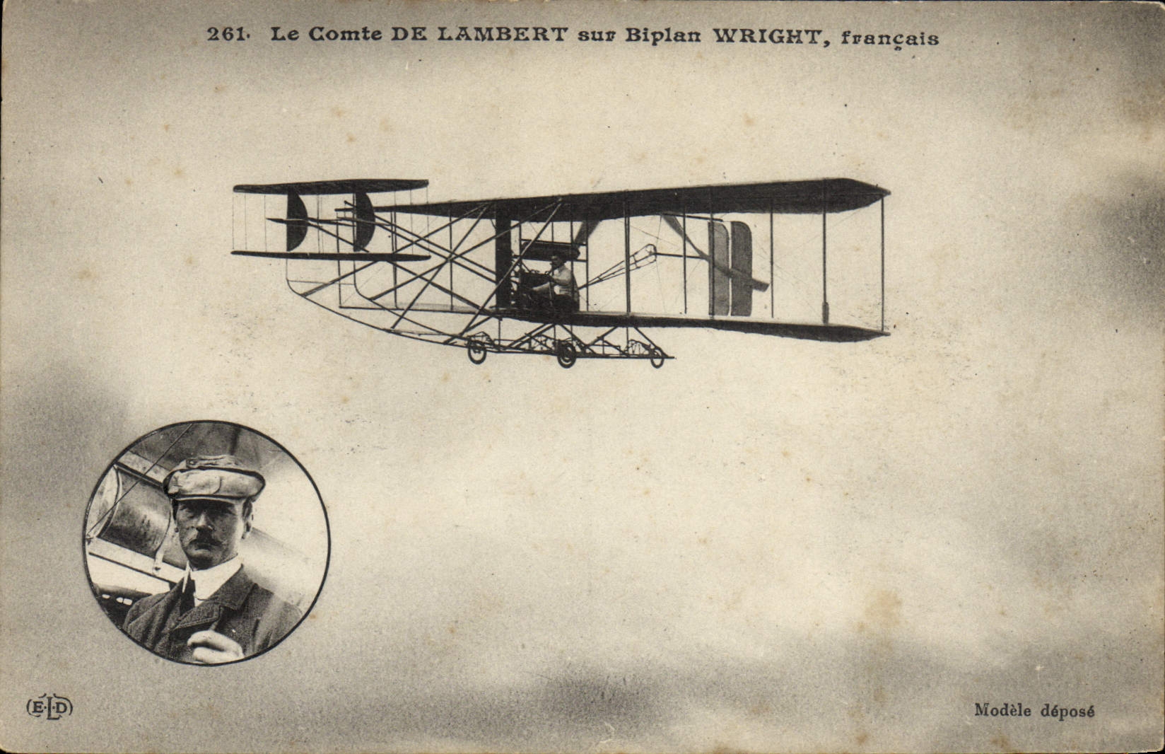 CPA Avion Aviation le comte de Lambert sur biplan Wright 