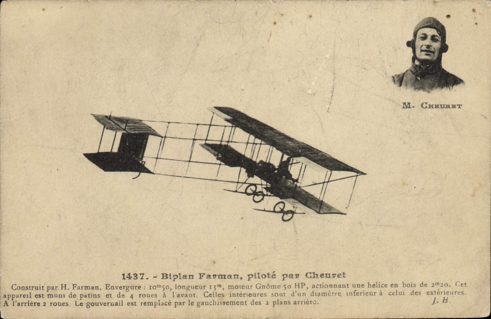 CPA Avion Aviation Biplan Farman pilote par Cheuret 