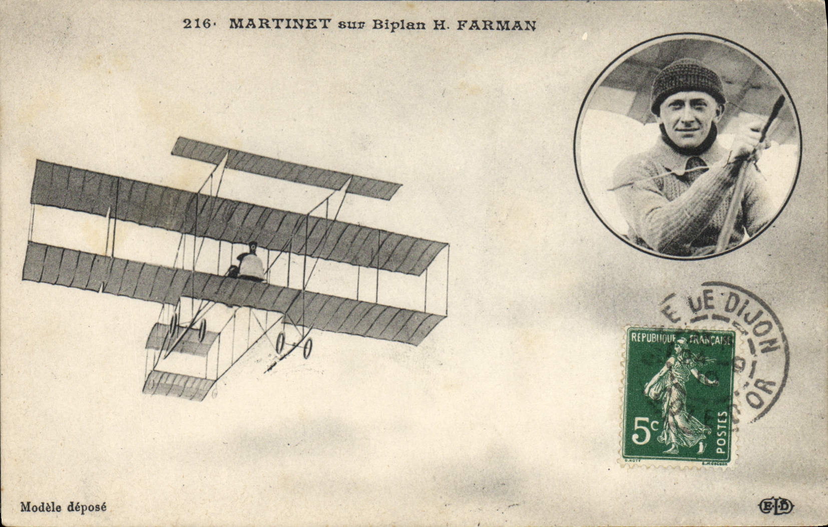 CPA Avion Aviation Martinet sur biplan H Farman 