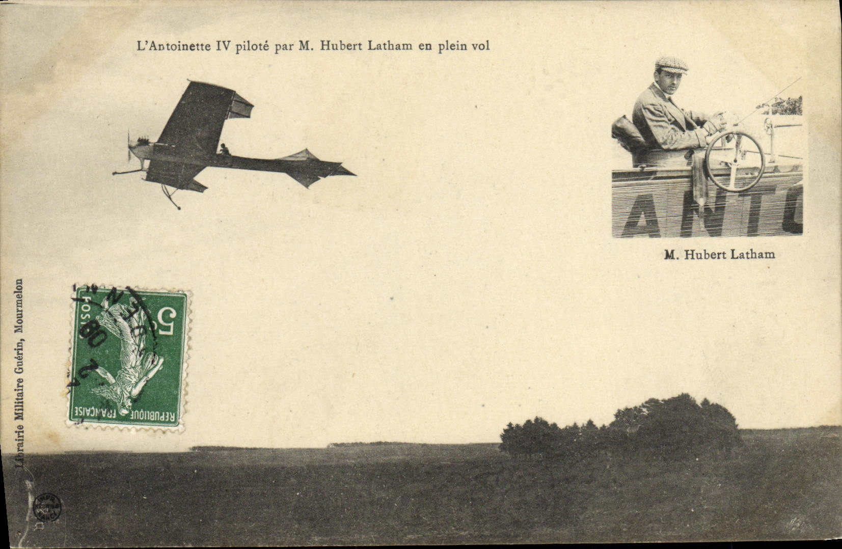 CPA Avion Aviation Antoinette IV pilote par M Hubert Lathan en plein vol 