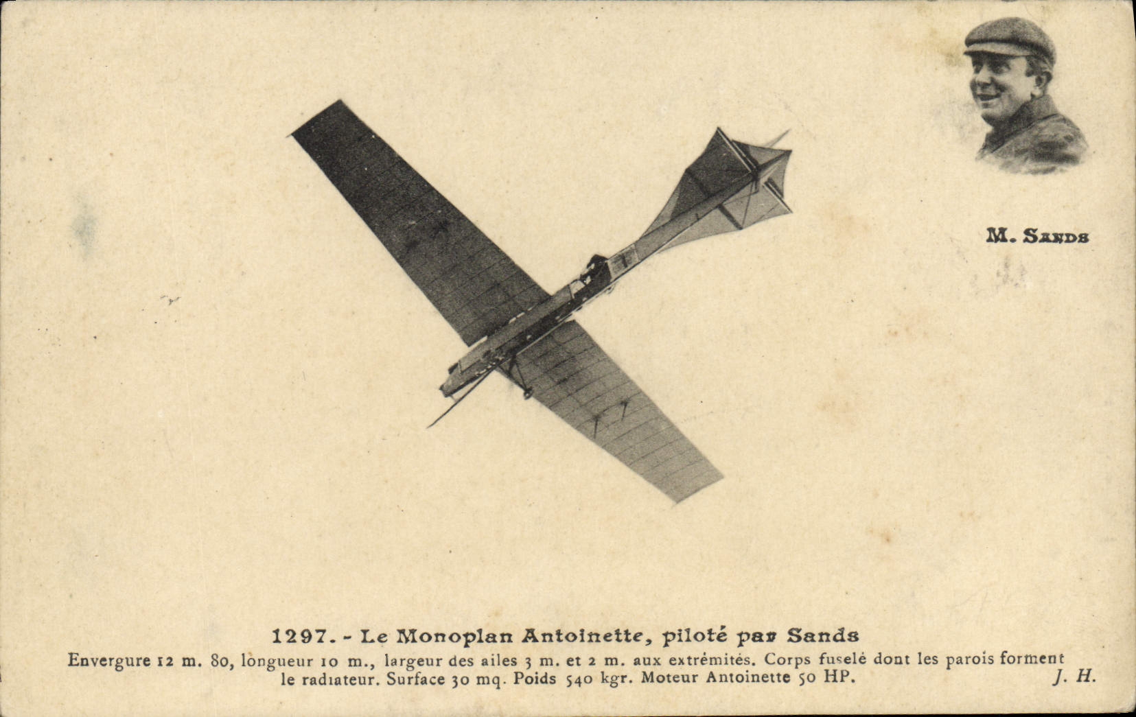 CPA Avion Aviation le monoplan Antoinette pilote par Sands 