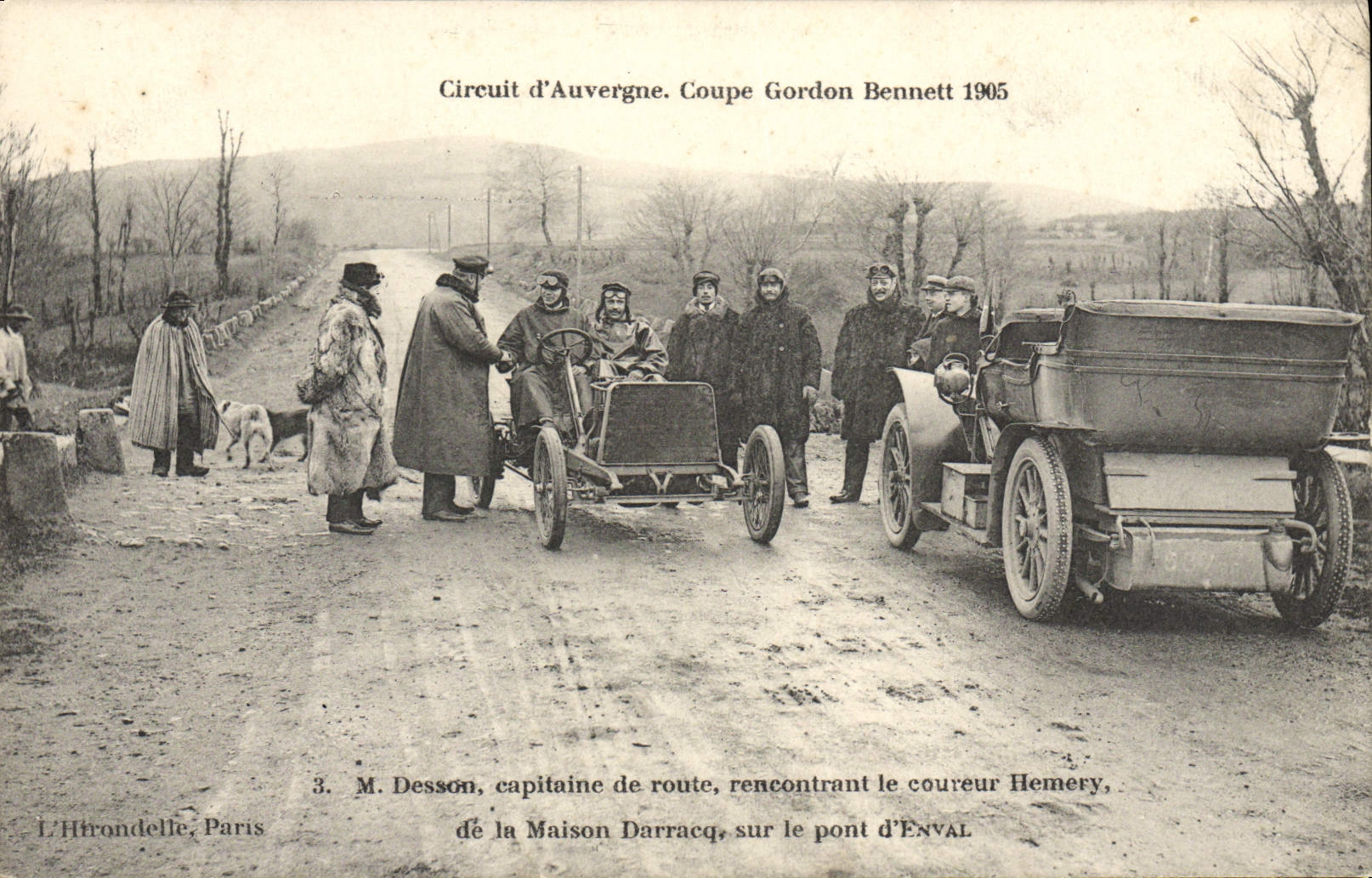 VINTAGE POSTCARD Automobile VINTAGE POSTCARD Automobile Cut Gordon Bennett July 5th, 1905 Circuit of Auvergne Desson captain of road