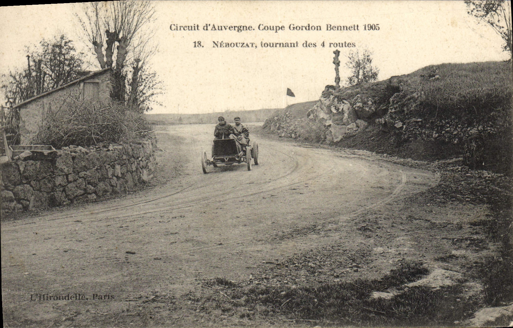 VINTAGE POSTCARD Automobile VINTAGE POSTCARD Automobile Cut Gordon Bennett July 5th, 1905 Circuit of Auvergne Nebouzat revolving of the 4 roads