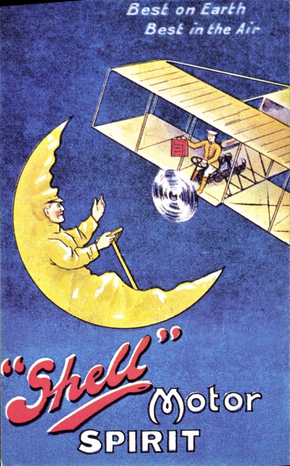 VINTAGE POSTCARD Automobile Shell Motor Spirit the Moon Plane