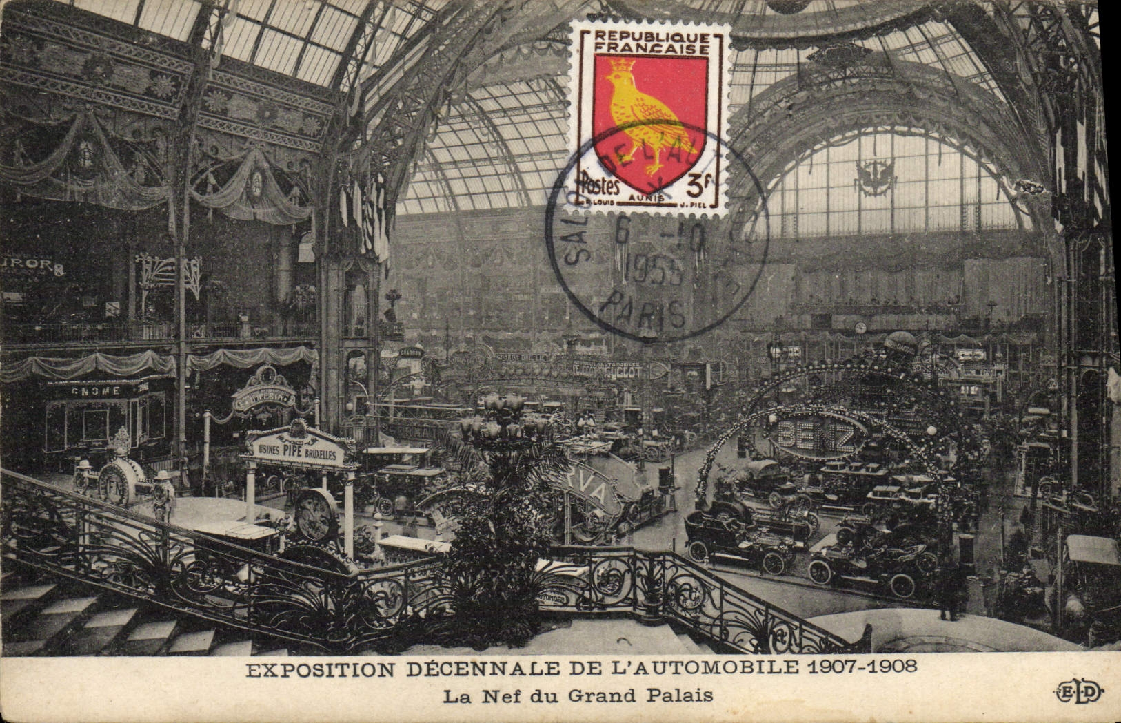 VINTAGE POSTCARD Automobile Fair decennial of the car 1907 1908 the nave of the Large palace