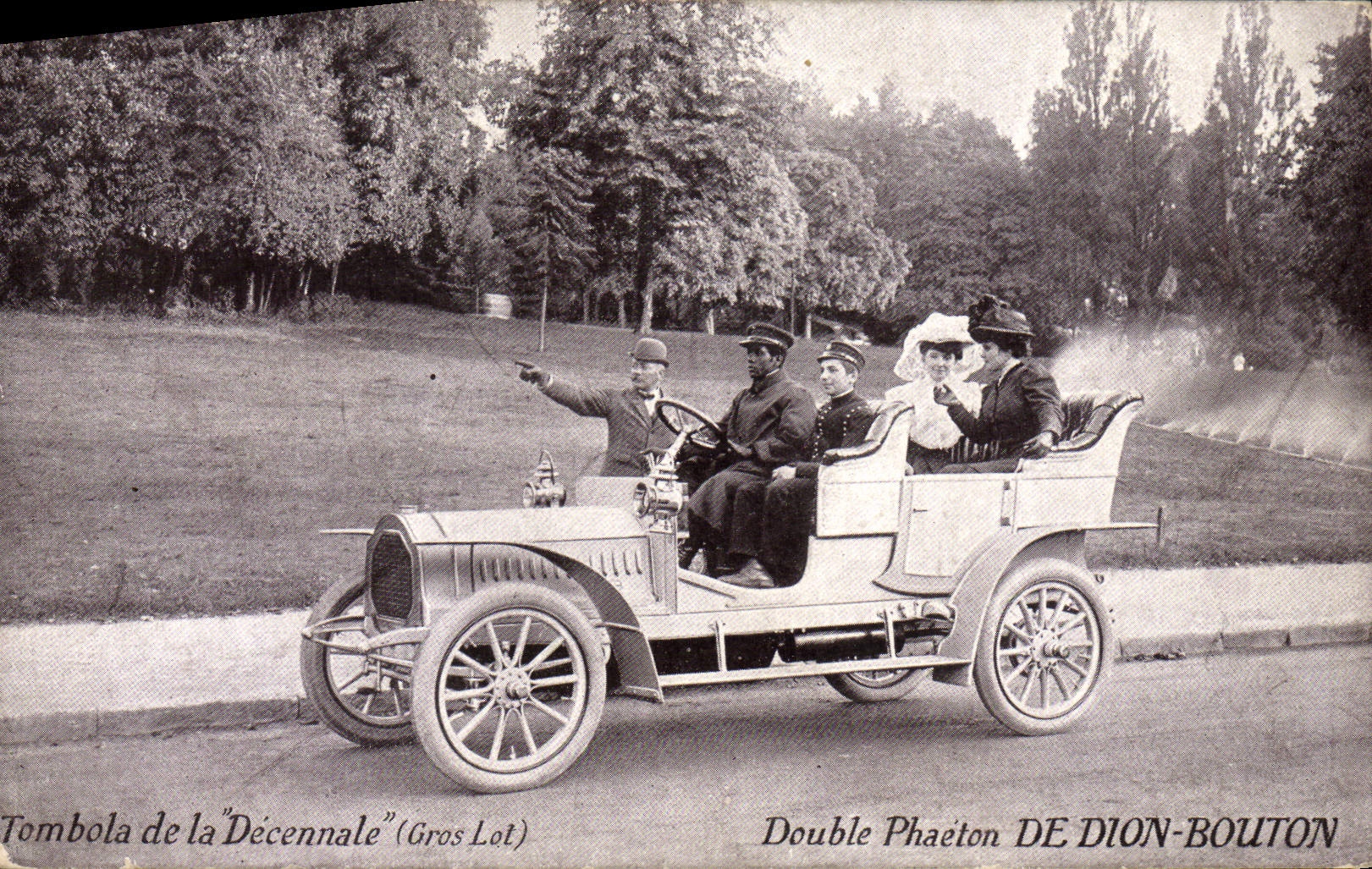 VINTAGE POSTCARD Automobile Tombola of decennial Doubles Phaeton de Dion Bouton