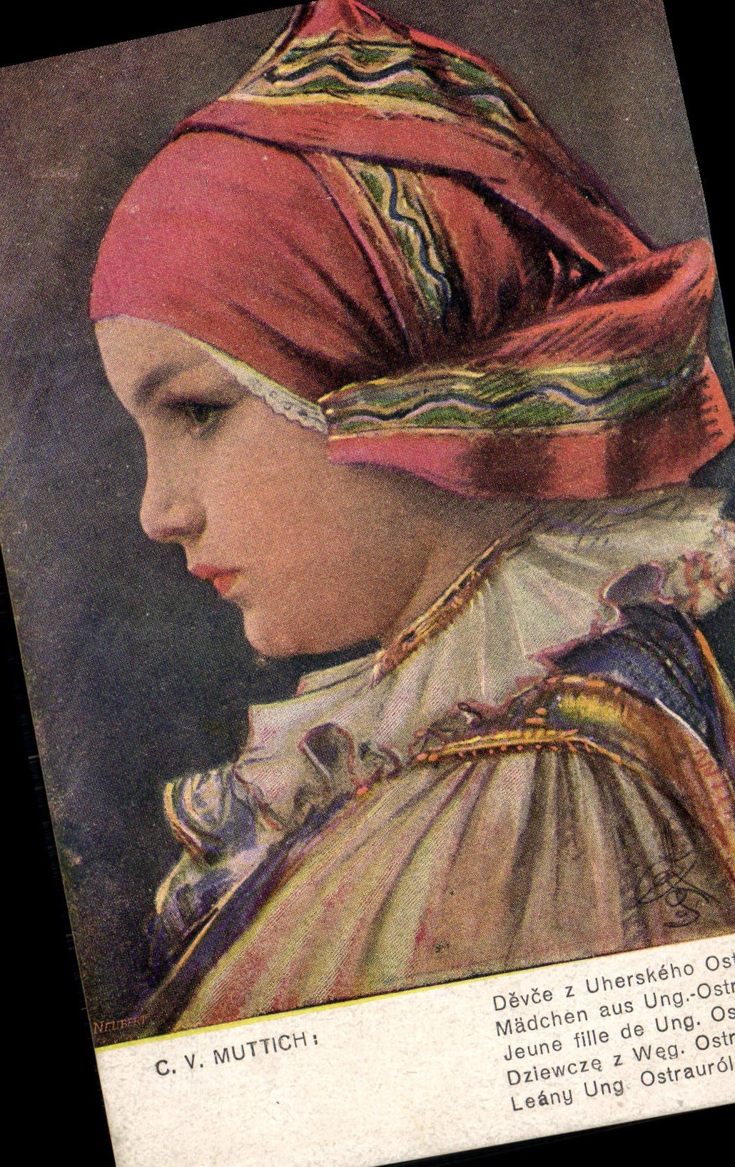 VINTAGE POSTCARD Illustrator Muttich Madchan aus Ung Ostrau