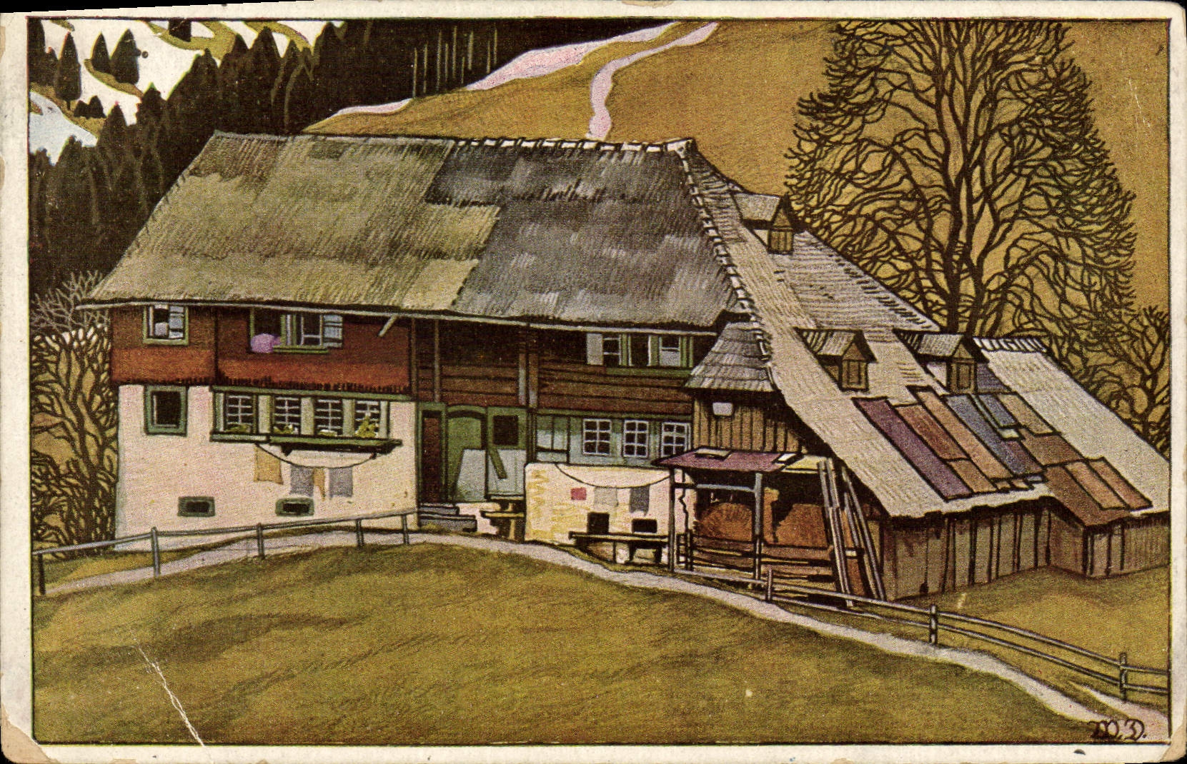 VINTAGE POSTCARD Illustrateur Closes drill black