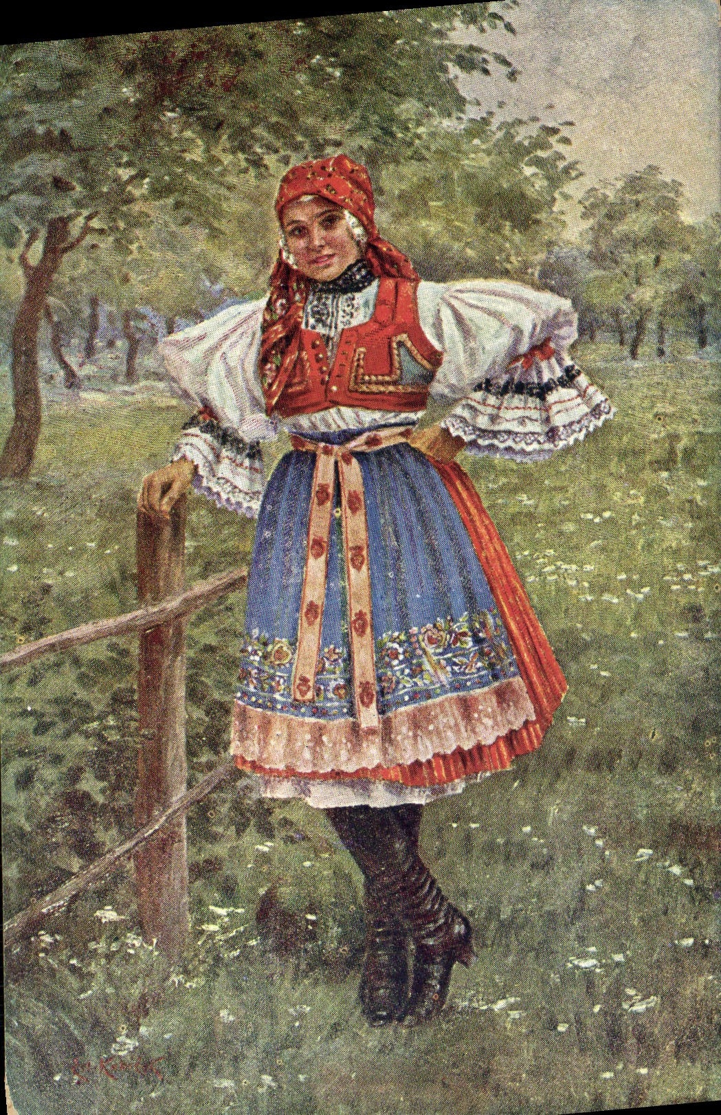 CPA Illustrateur Eda Kubicek devce z Borsova Kyjov