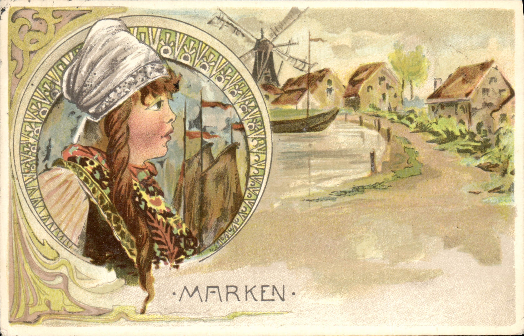 CPA Illustrateur Marken Moulin a vent