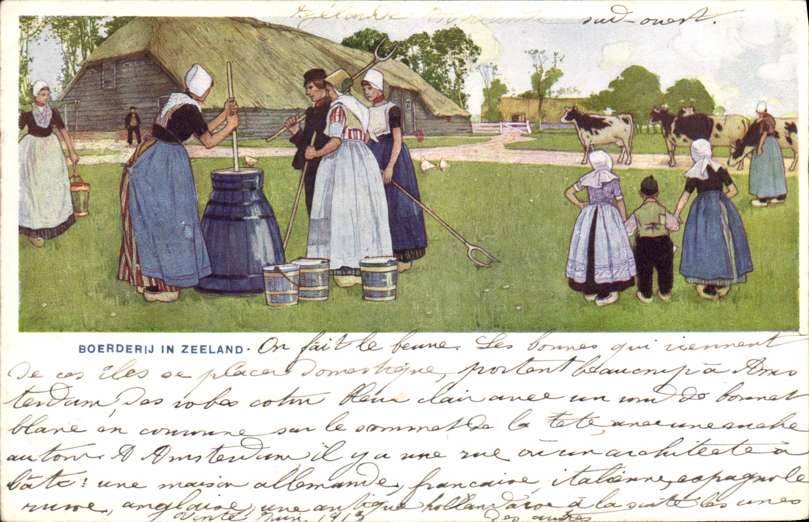 CPA Illustrateur Boerderij in Zeeland Folklore Vaches