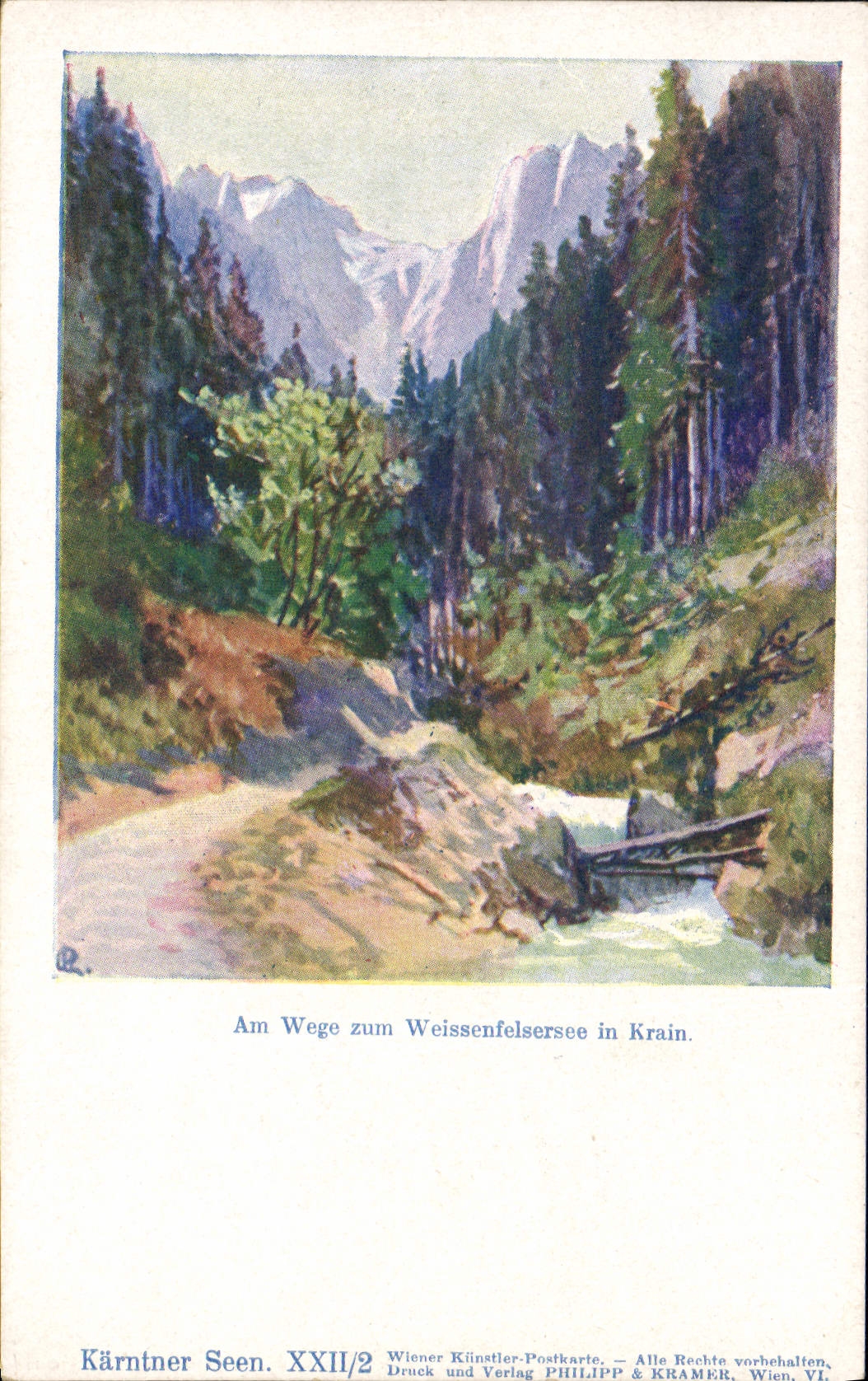 VINTAGE POSTCARD Illustrator Karntner Seen Am Wege zum weissenfelsersee in Krain