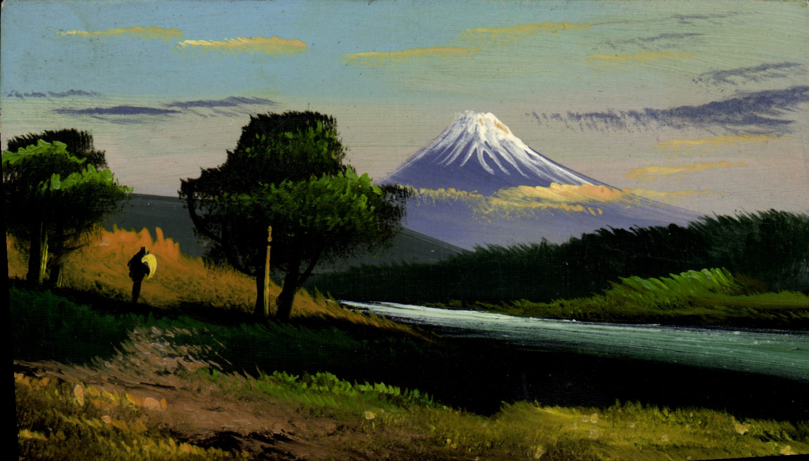 CPA Japon Nippon Volcan peint a la main