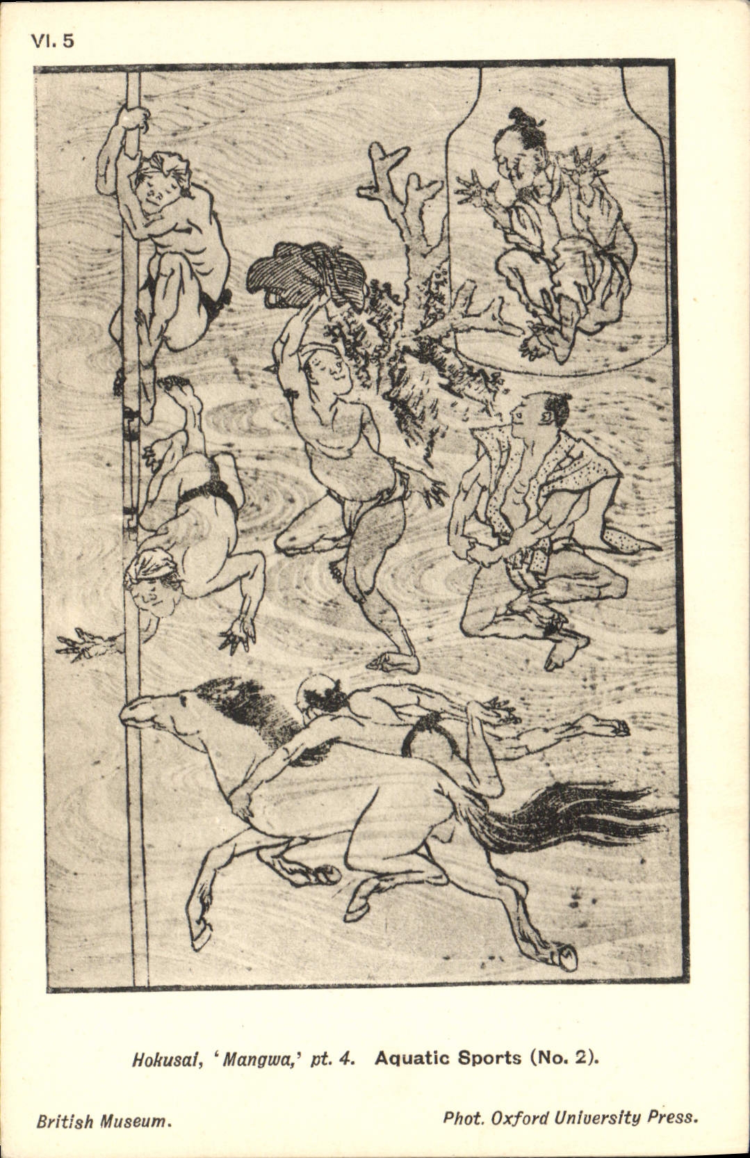 VINTAGE POSTCARD Japanese Japan Hokusai Mangwa Aquatic British Museum Sports