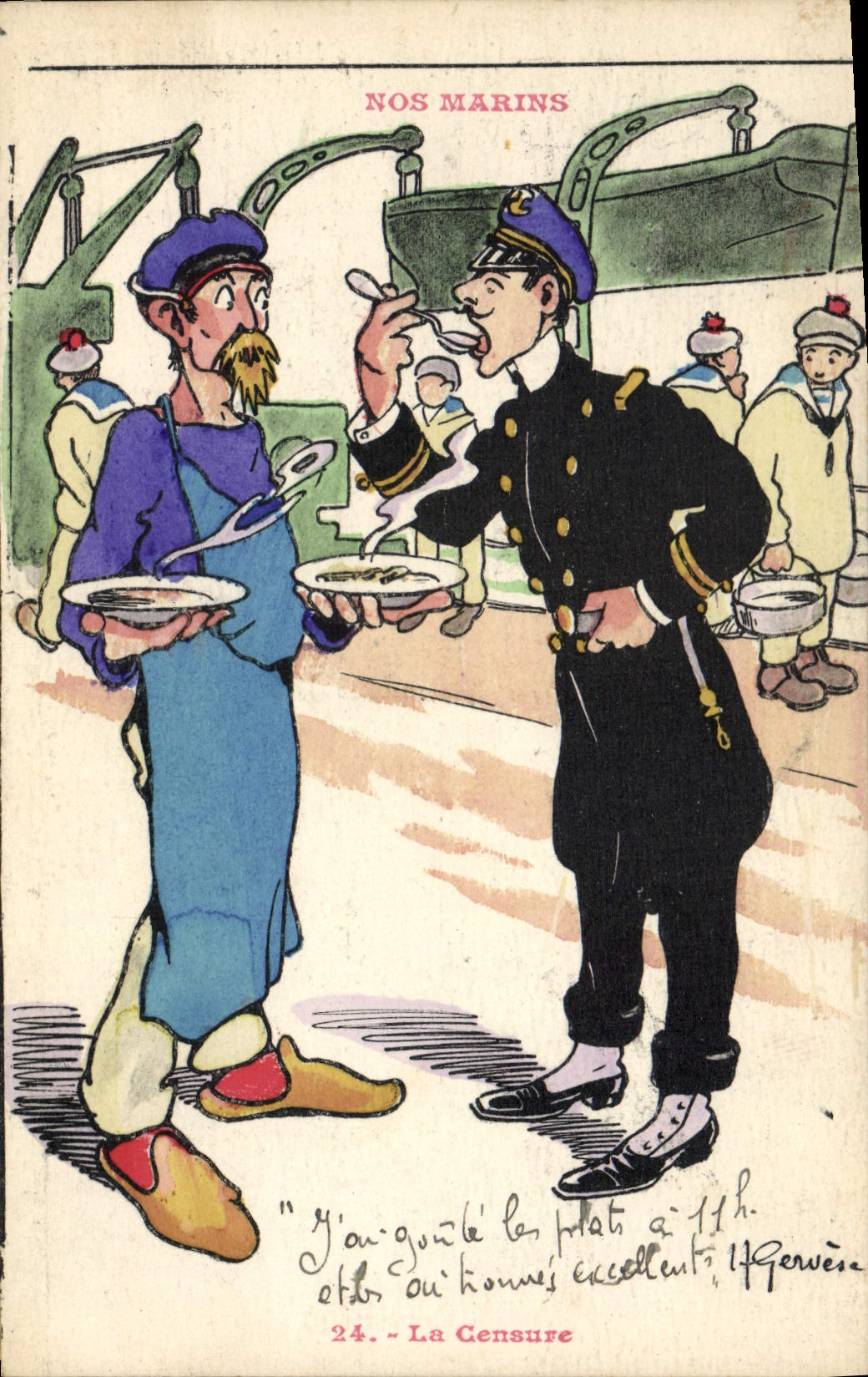 Ilustrador de Gervese de la POSTAL de la VENDIMIA nuestra censura de los marineros