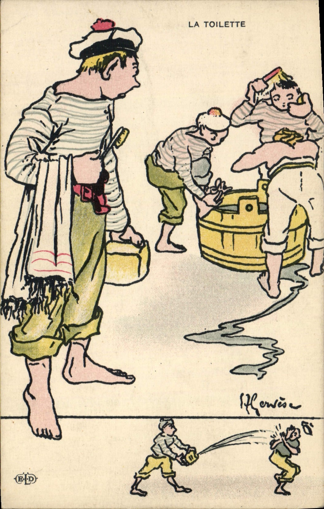 Ilustrador de Gervese de la POSTAL de la VENDIMIA nuestros marineros el tocador