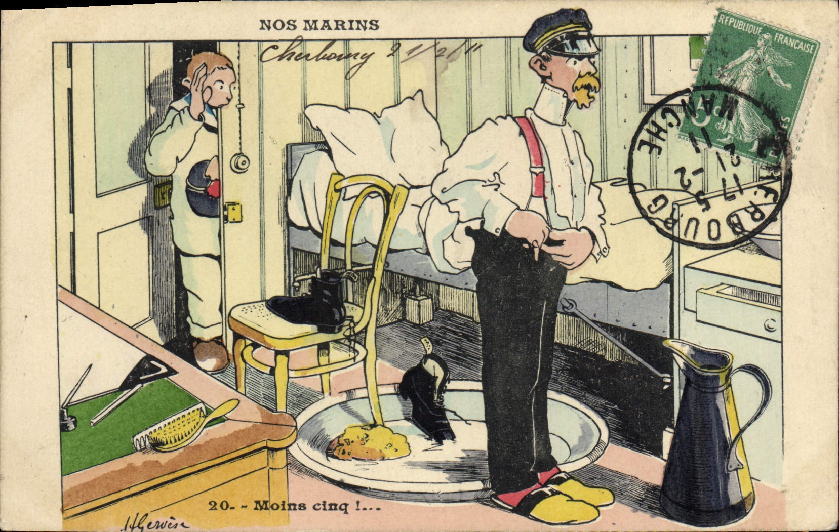 Ilustrador de Gervese de la POSTAL de la VENDIMIA nuestros marineros menos conq