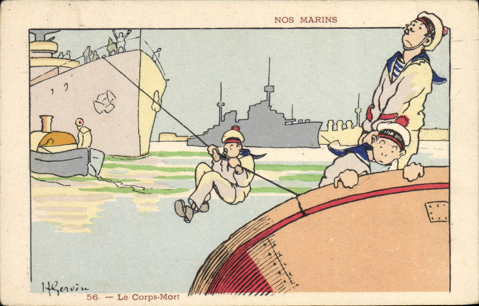 Ilustrador de Gervese de la POSTAL de la VENDIMIA nuestros marineros el muerto-hombre