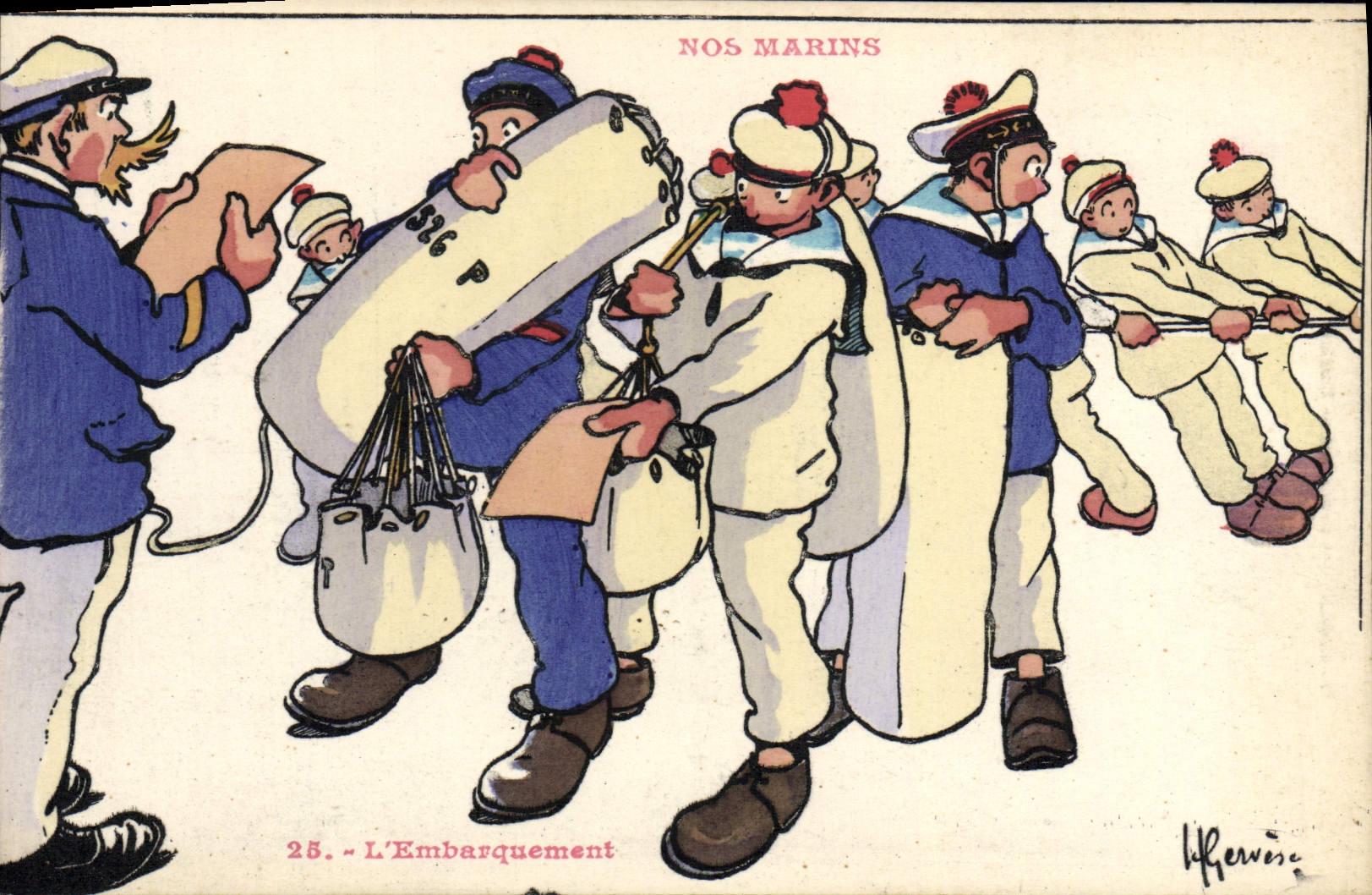 CPA Illustrateur Gervese Nos marins L'embarquement