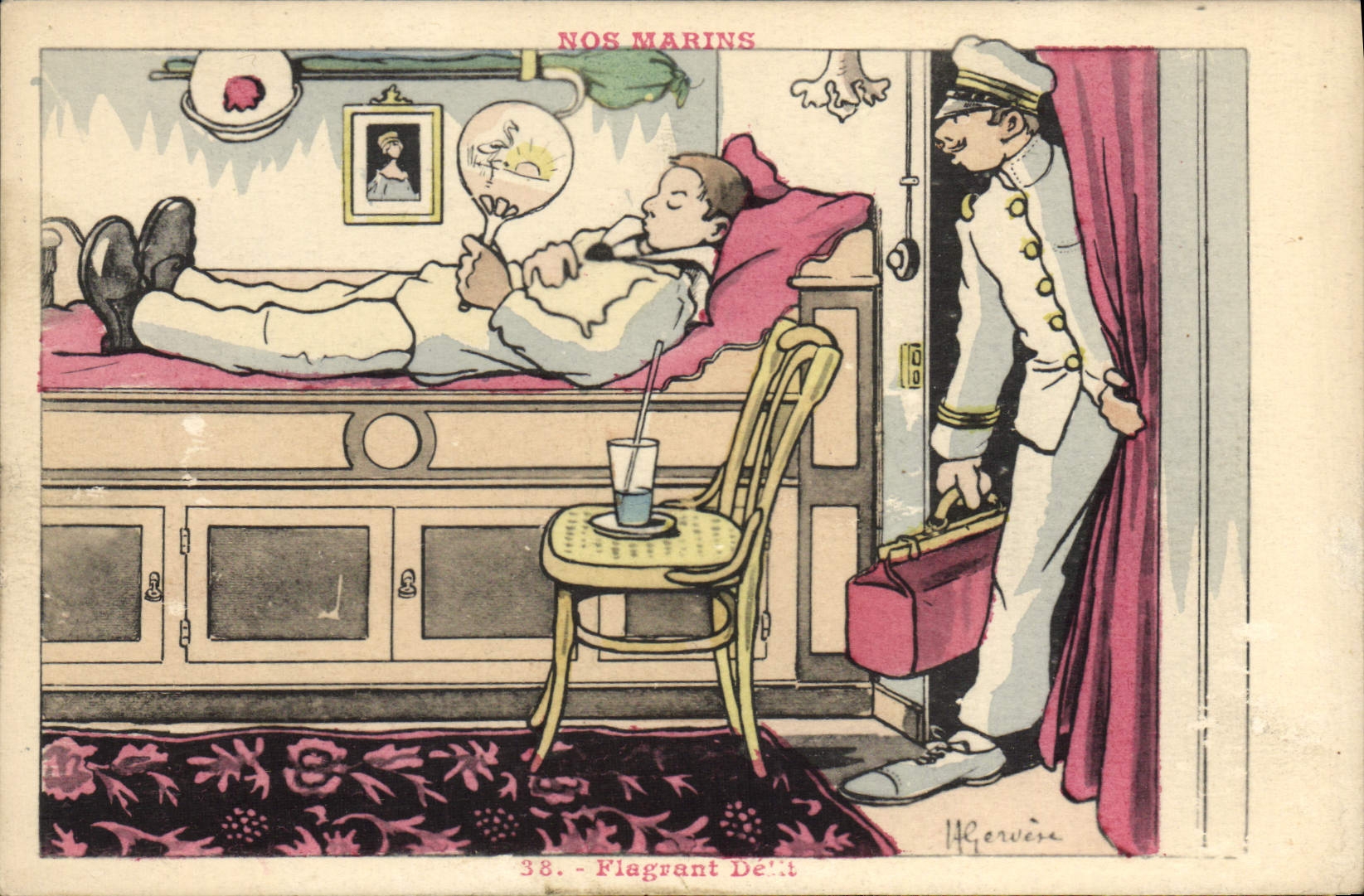 Ilustrador de Gervese de la POSTAL de la VENDIMIA nuestros marineros con las manos en la masa