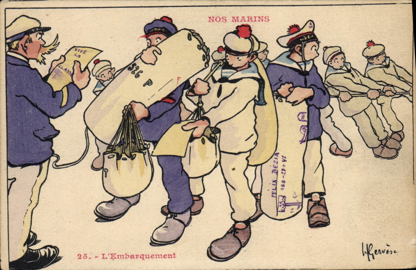 CPA Illustrateur Gervese Nos marins L'embarquement