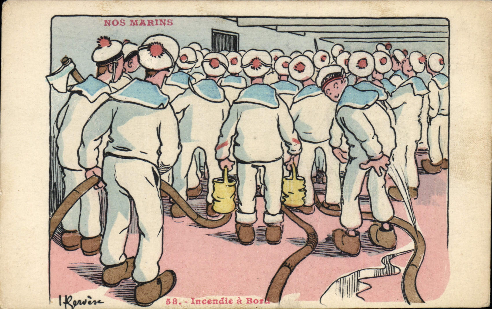 CPA Illustrateur Gervese Nos marins Incendie a bord