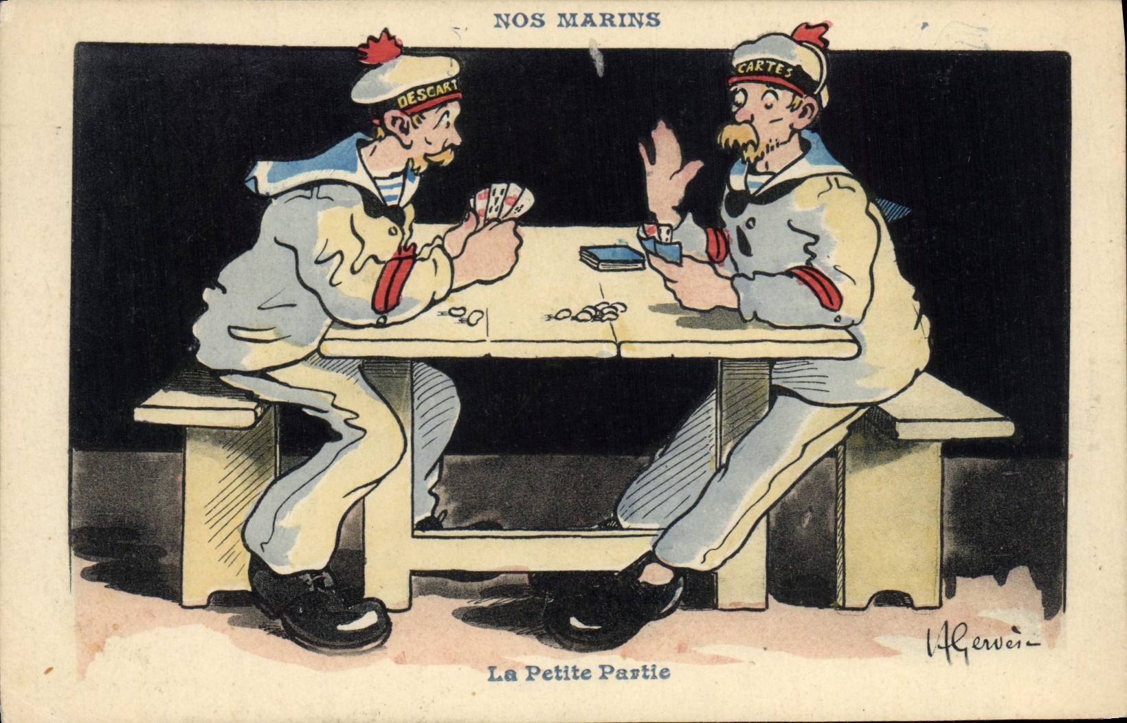 CPA Illustrateur Gervese Nos marins La petite partie Jeux de cartes 