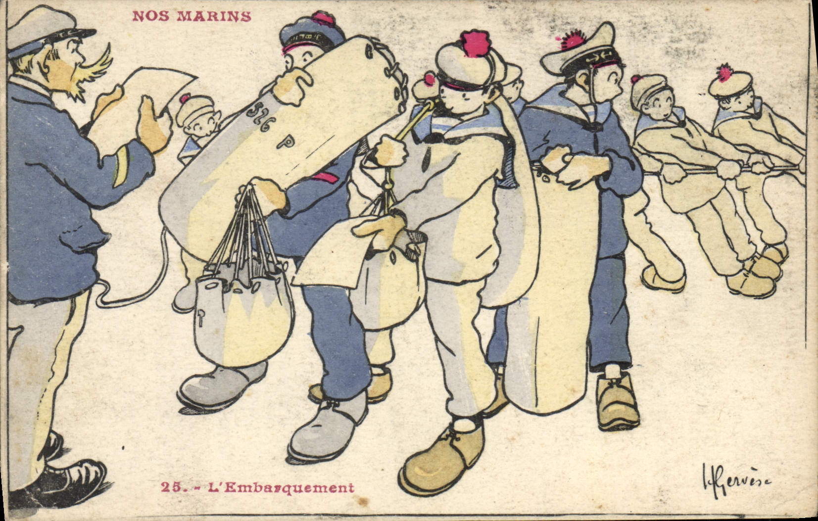 CPA Illustrateur Gervese Nos marins L'embarquement 