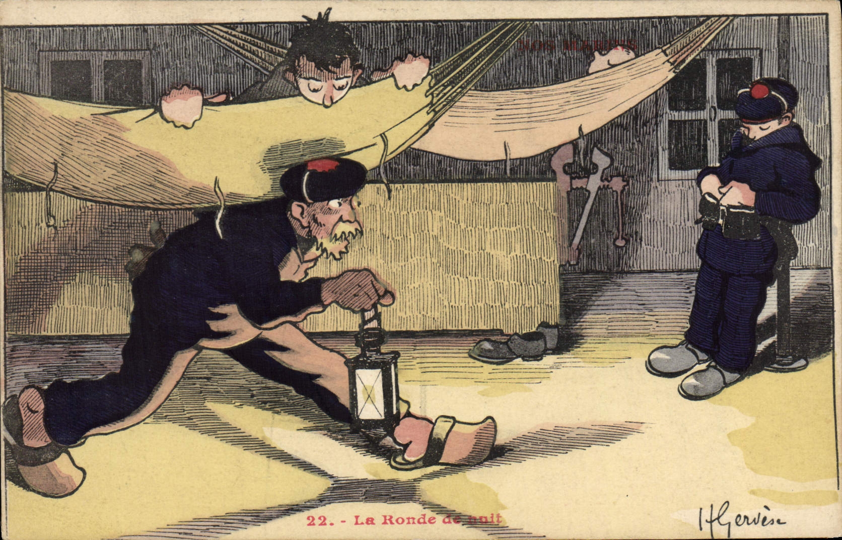 CPA Illustrateur Gervese Nos marins la ronde de nuit 