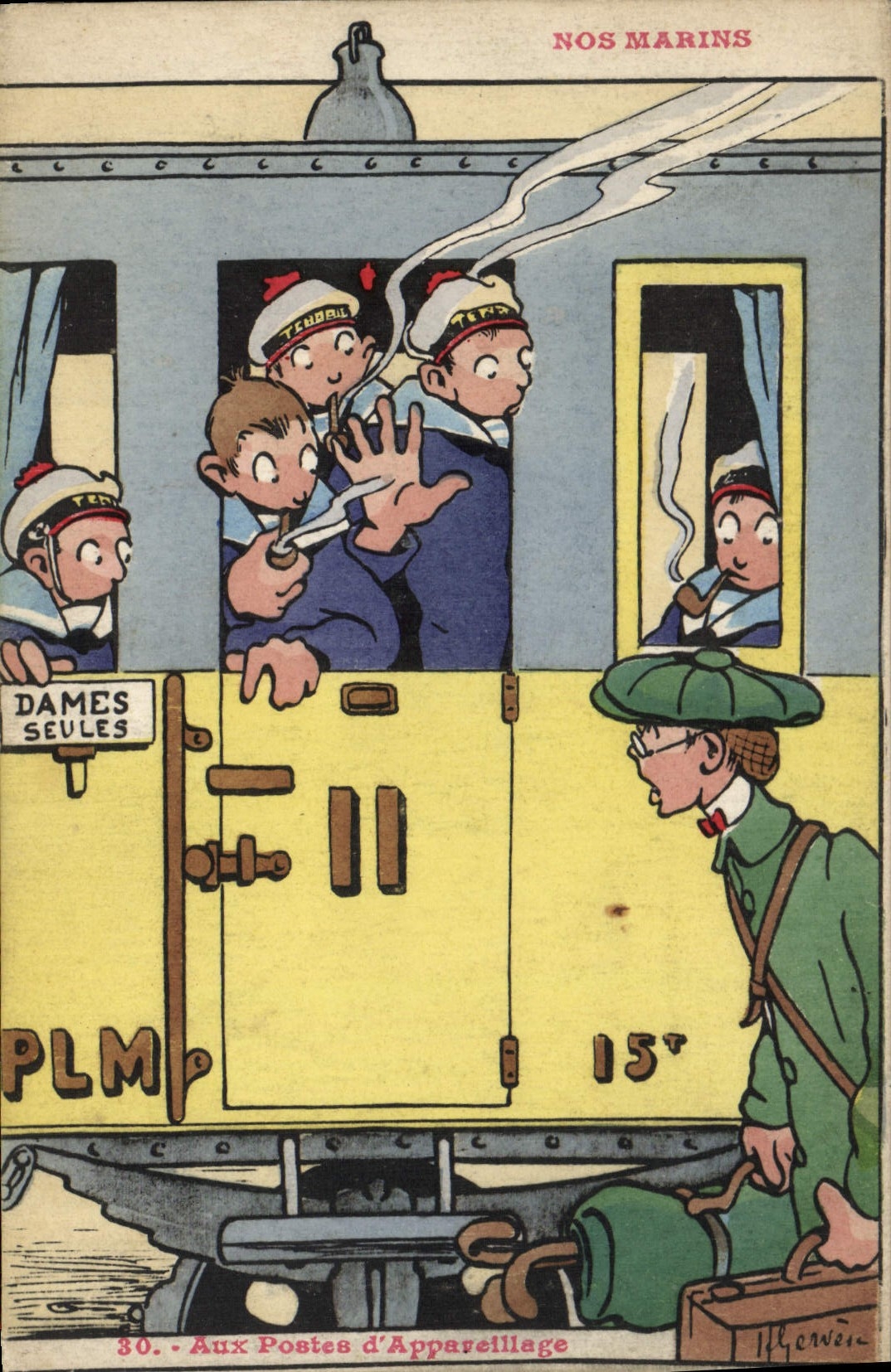 CPA Illustrateur Gervese Nos marins Train Aux postes d'appareillage 