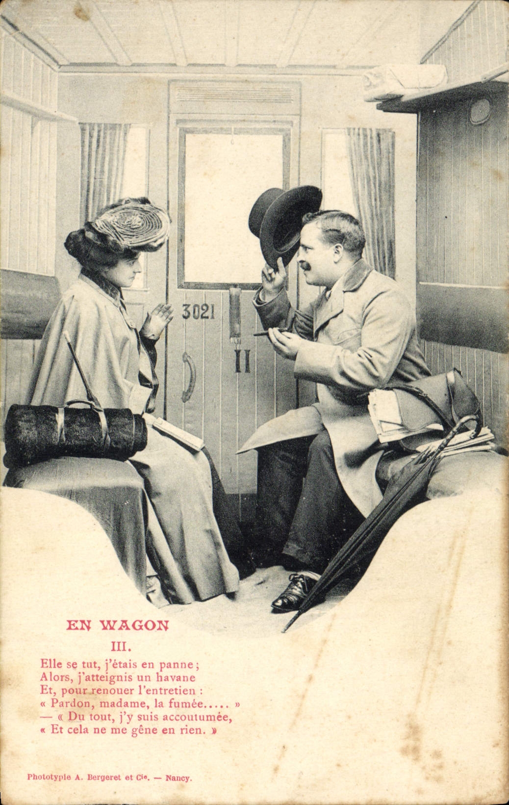 VINTAGE POSTCARD Train in the coach