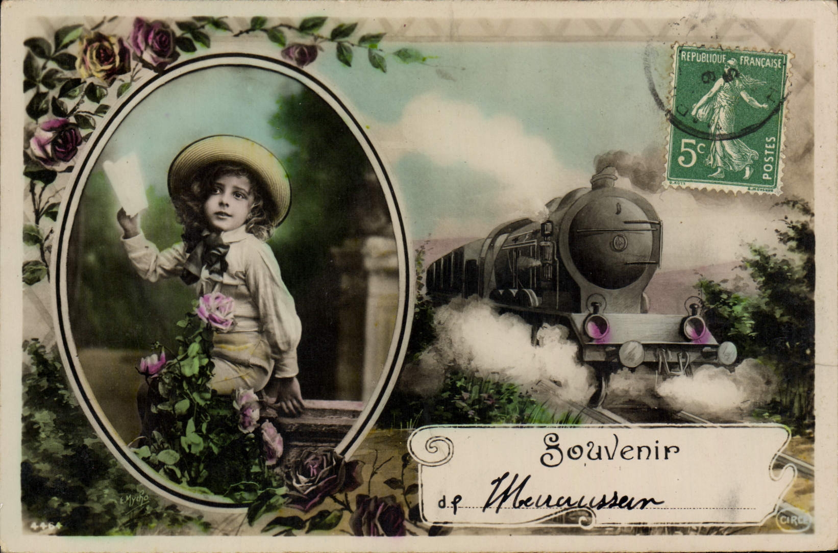 VINTAGE POSTCARD Train Child