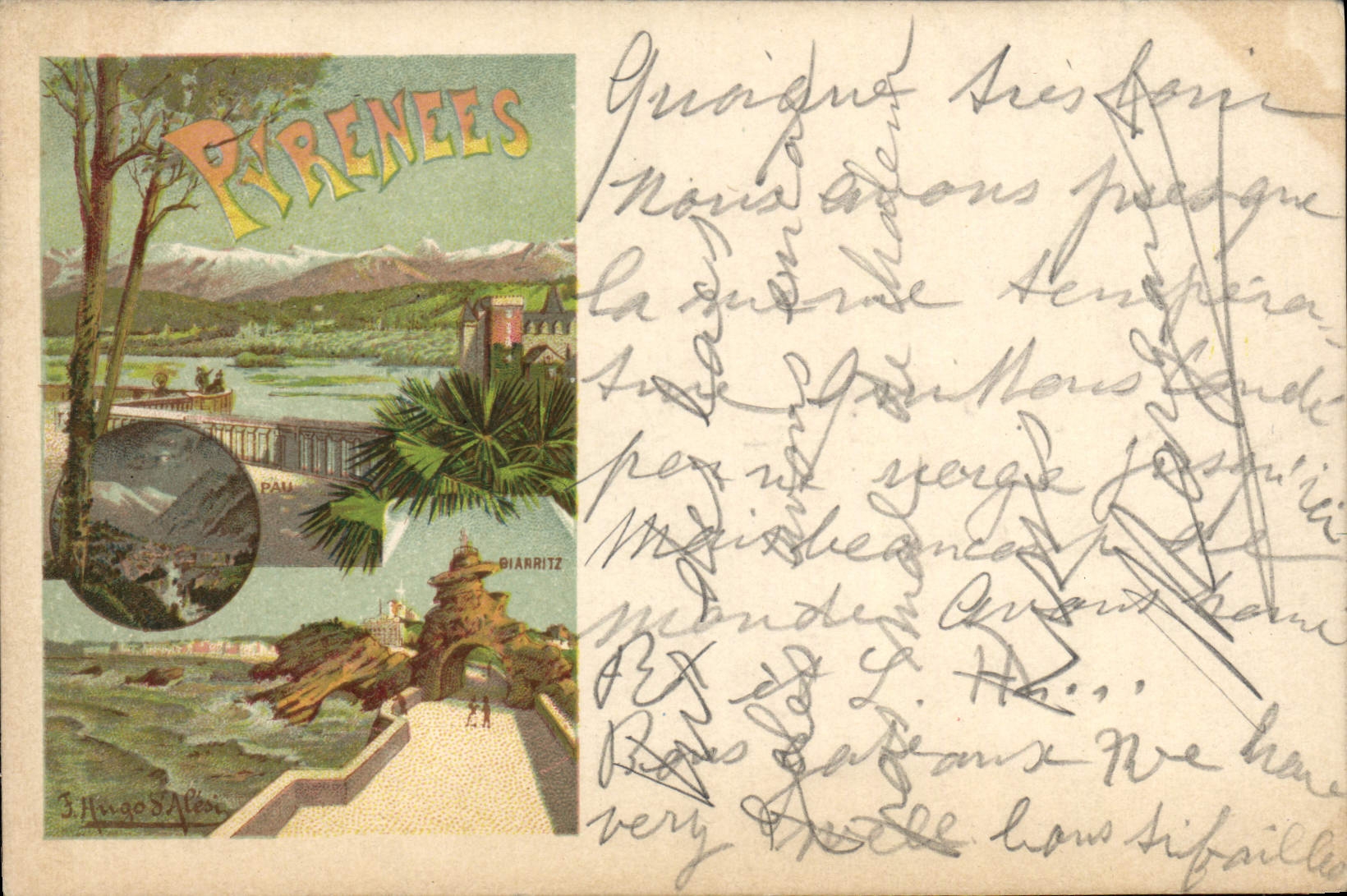 VINTAGE POSTCARD Train the Pyrenees Biarritz