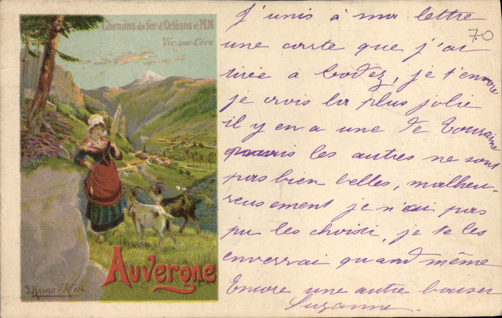 CPA Train Auvergne Folklore Chemins de fer d'Orleans et PLM Chevre Bouc 