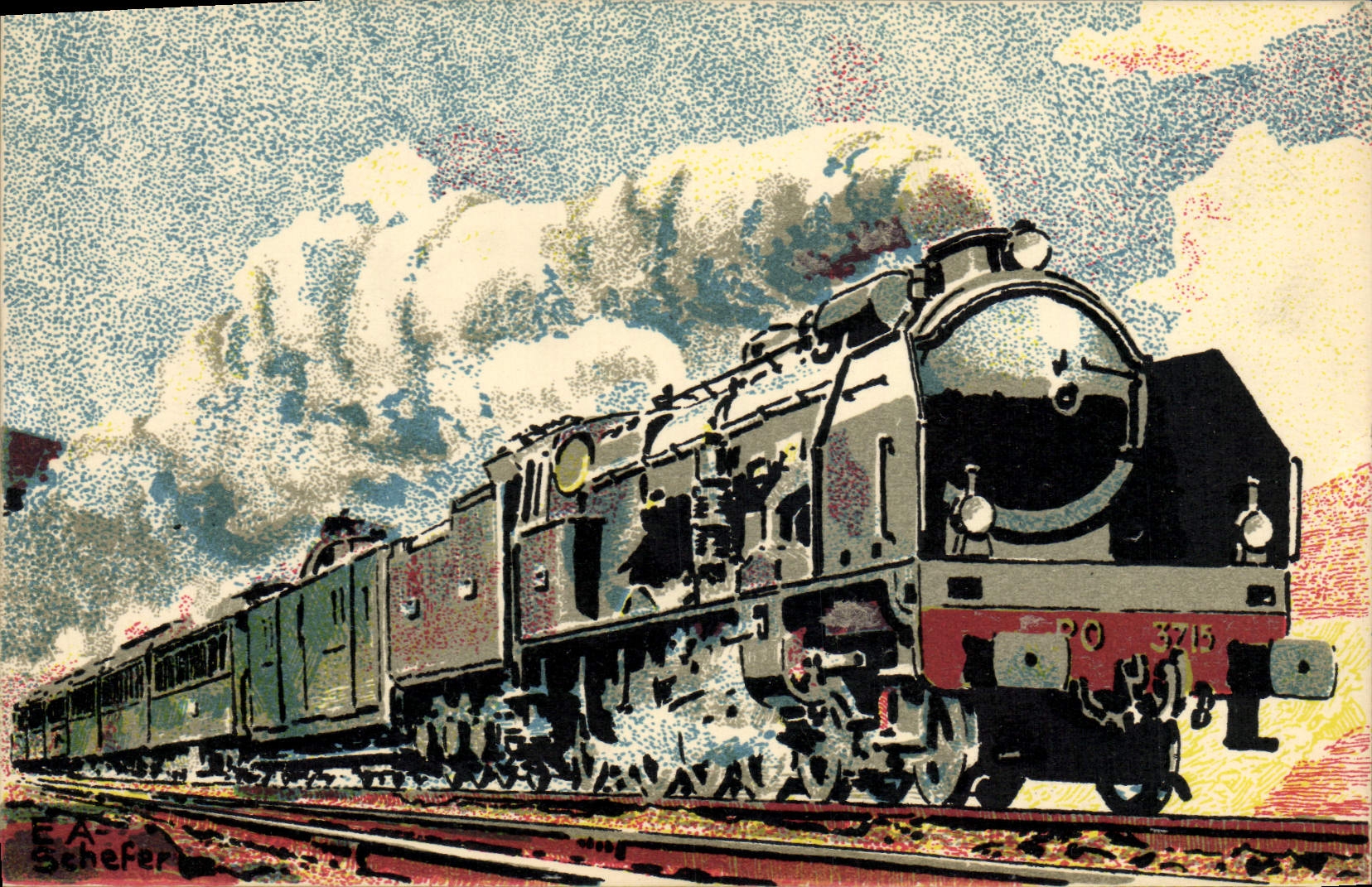 MODERN CARD Train PO 1932 Rapid Paris Bordeaux Machine Super Pacific Series 3700