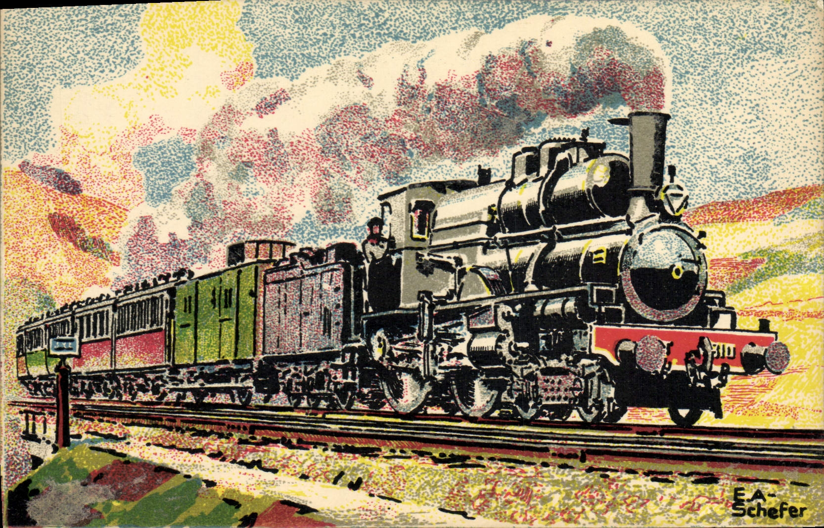 CPM Train Est 1895 Train rapide Paris Nancy Strasbourg machine Flaman
