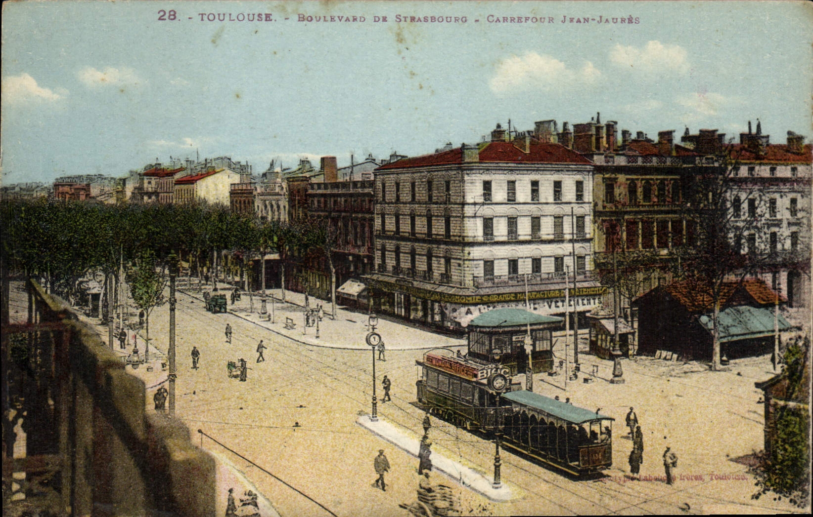 VINTAGE POSTCARD Tram Train Toulouse Boulevard of Strasbourg Crossroads Jean Jaures