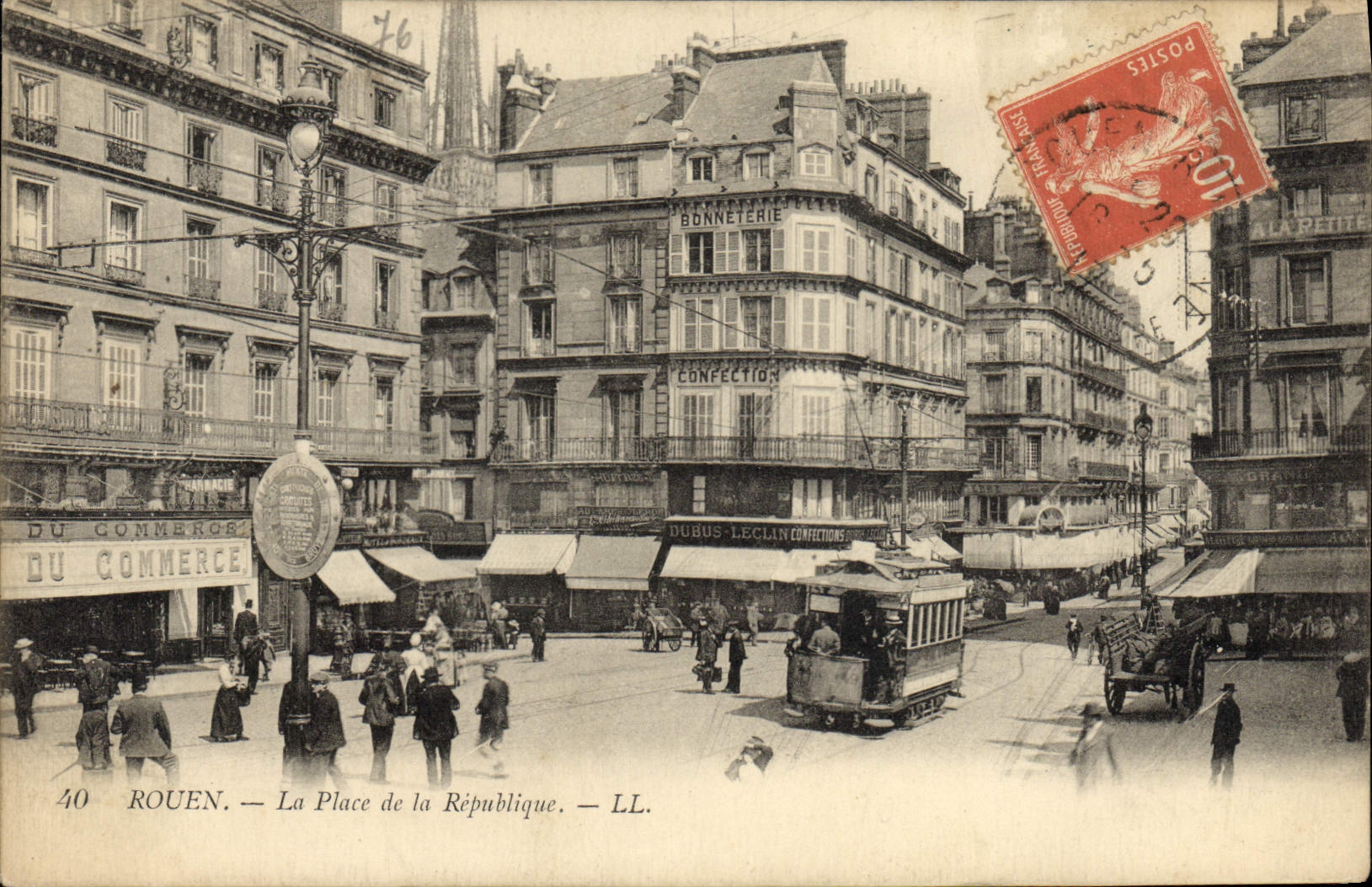 CPA Tramway Train Rouen Place de la Republique