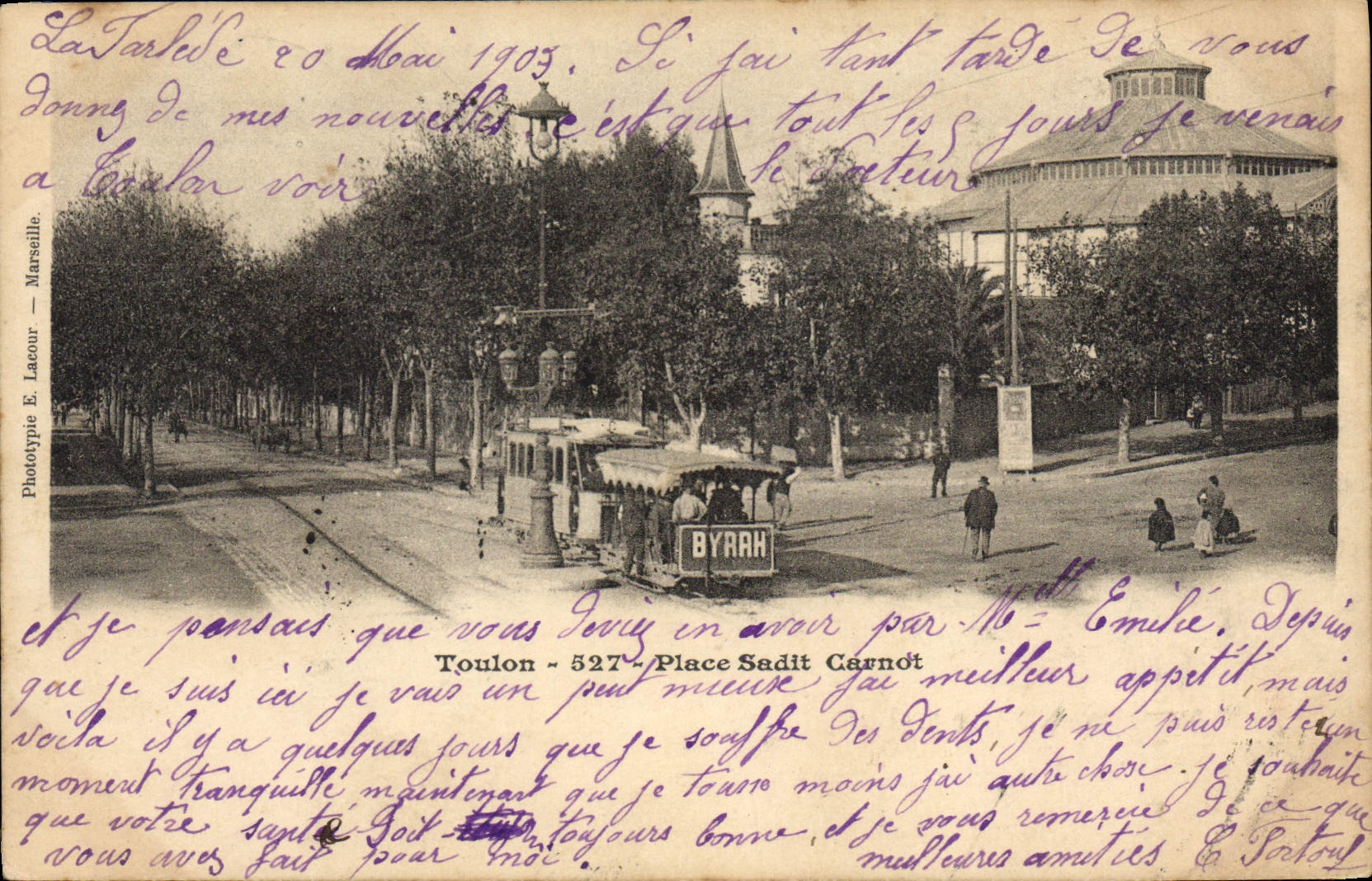VINTAGE POSTCARD Tramway Toulon Train Places sadit Carnot sadi Carnot