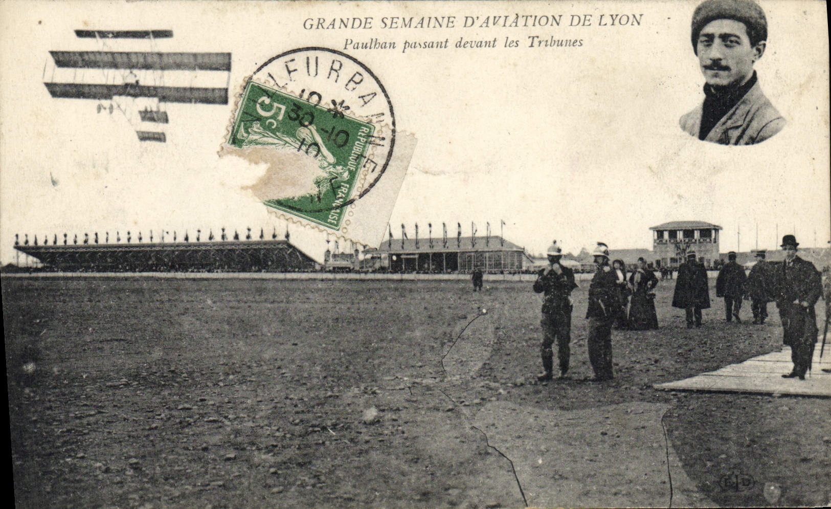 VINTAGE POSTCARD Aviation Plane Great week of aviation of Lyon Paulhan passing in front of the platforms