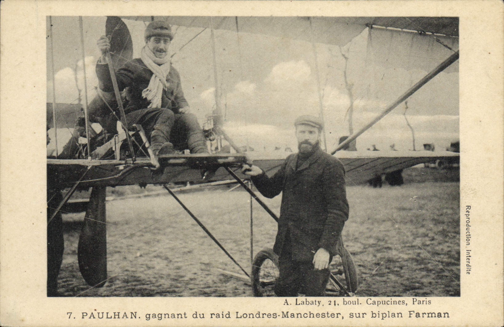 CPA Aviation Avion Palhan gagnant du raid Londres Manchester sur biplan Farman 