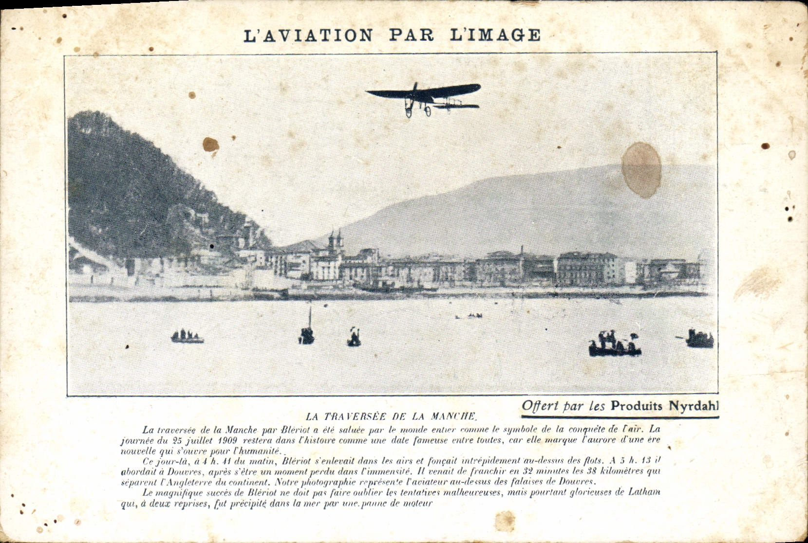 Plano de la aviación de la POSTAL de la VENDIMIA cruzado del canal inglés